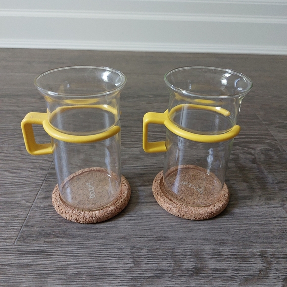 Vintage Bodum glass coffee cups. Glass with yellow handles. NIB - Picture 1 of 5